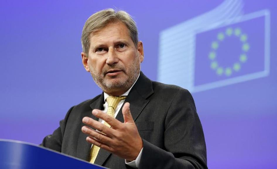 European Neighbourhood Policy and Enlargement Negotiations Commissioner Johannes Hahn addresses a news conference at the EU Commission headquarters in Brussels. 