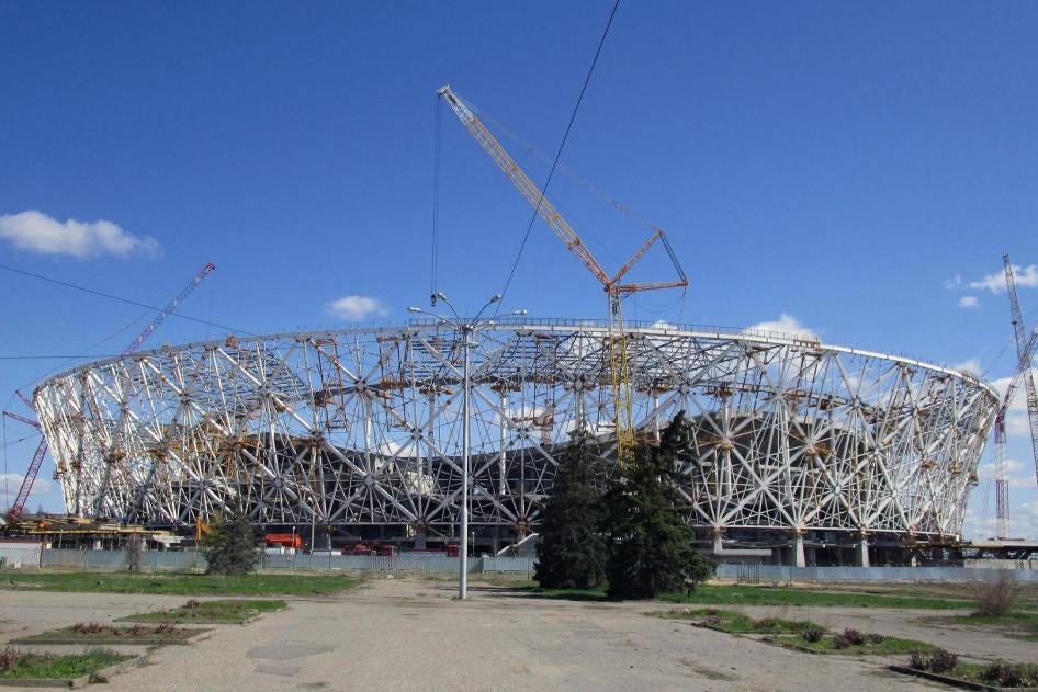 Строительство стадиона «Волгоград Арена» в апреле 2017 г., места проведения ЧМ-2018 в г. Волгоград, Россия.