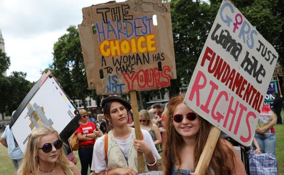 Women gather in Parliament Square for a protest in support of legal abortion in Northern Ireland, Britain, June 24, 2017.