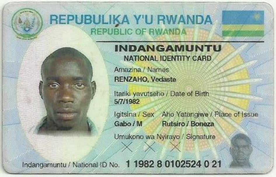 Carte d’identité de Vedaste Renzaho, âge de 34 ans, qui a été tué fin décembre 2016 alors qu’il pêchait près du village de Bugarura dans la cellule de Bushaka. 