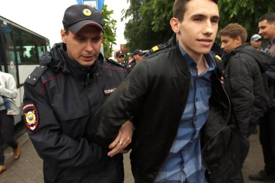 12 June: Police detain Oleg Alexeev during an anti-corruption protest in the city centre of Kaliningrad, Russia.