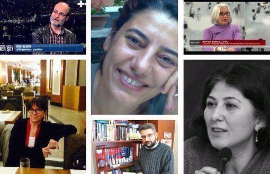 Human rights defenders detained by police in Istanbul on July 5, 2017. From bottom left: Nalan Erkem; Nejat Taştan; İlknur Üstün, İdil Eser, Özlem Dalkıran, Günal Kurşun.
