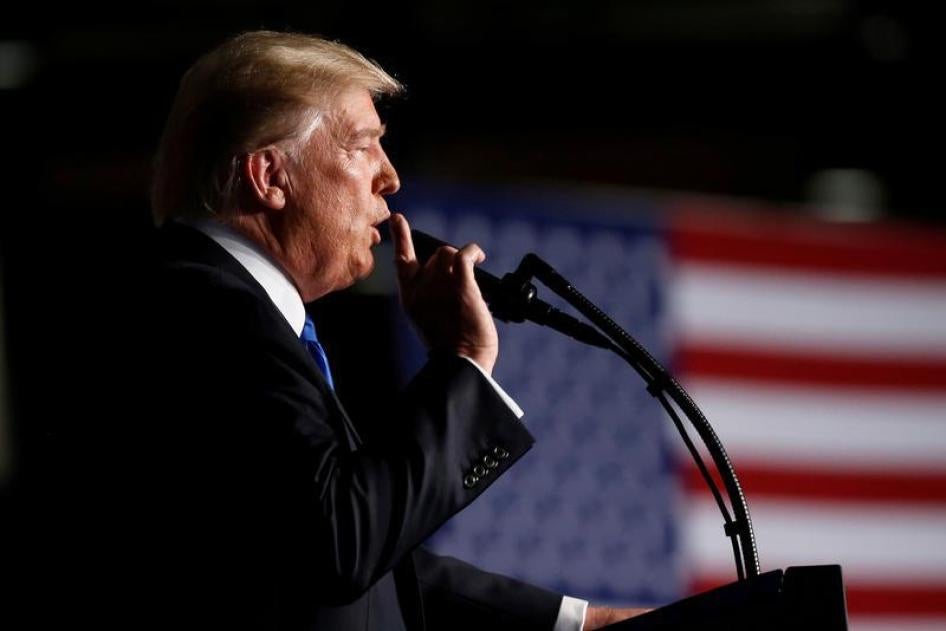 Le président américain Donald Trump, lors d'un discours à Fort Myer (Virginie) le 21 août 2017.