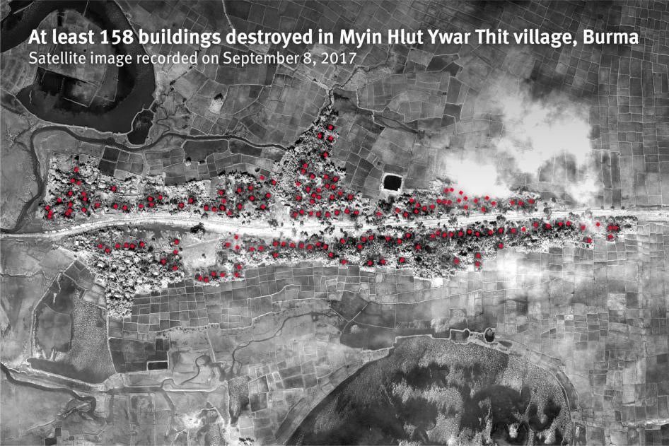 Au moins 158 maisons ont été détruites dans le village de Myin Hlut Ywar Thit, en Birmanie. Image satellite enregistrée le 8 septembre 2017.