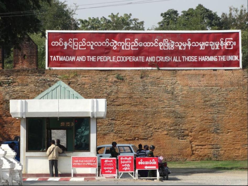 A Tatmadaw sign outside Mandalay Palace in Mandalay, Myanmar. 