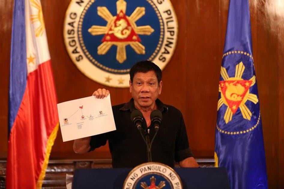 President Rodrigo Duterte gives a press conference on the ongoing drug war in the Philippines in July 2016. Photo by King Rodriguez, public domain, via Wikimedia Commons.