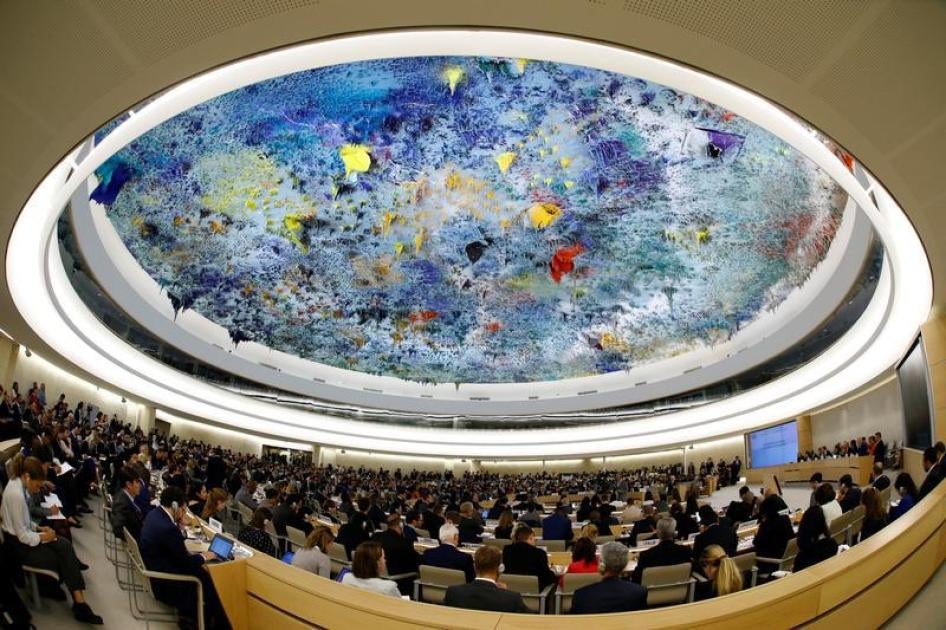 Séance d’ouverture de la 36ème session du Conseil des droits de l'homme de l’ONU au Palais des Nations, à Genève, le 11 septembre 2017, en présence de Zeid Ra'ad Al Hussein, Haut-commissaire des Nations Unies aux droits de l'homme.