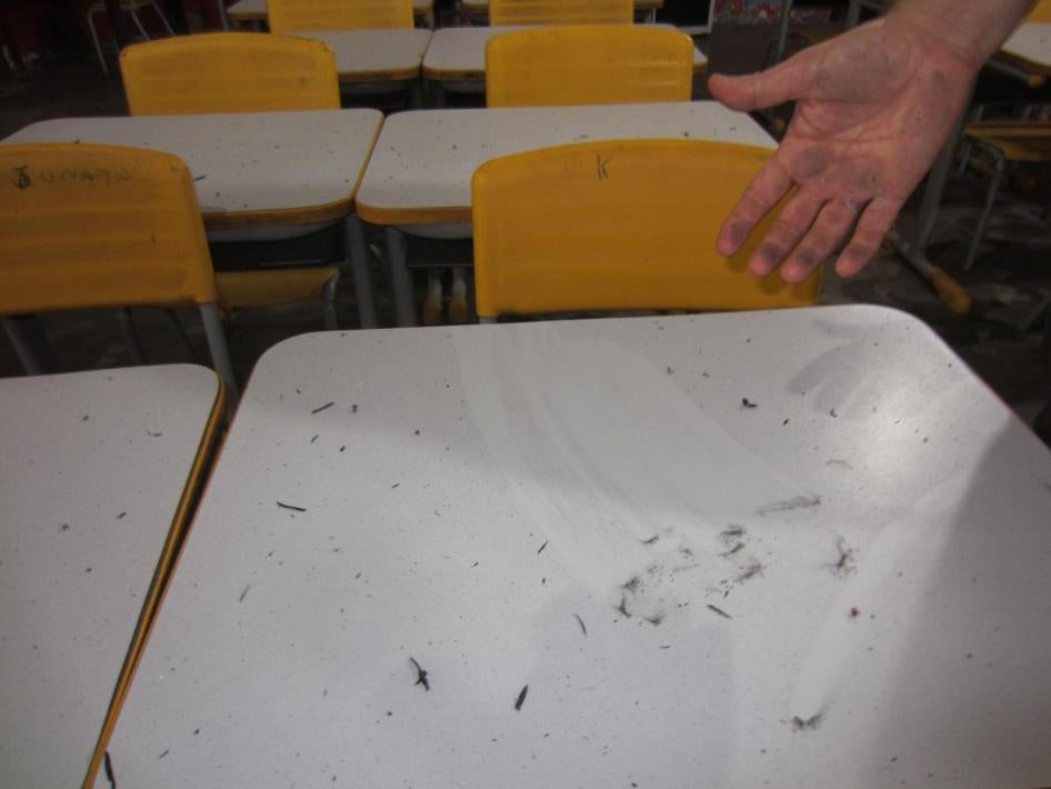 Ash accumulates each day in classrooms of the primary school of Piquiá de Baixo in northeastern Brazil.