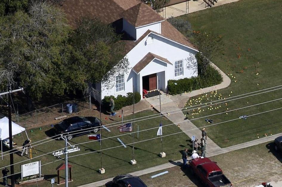 An aerial photo showing the site of a mass shooting at the First Baptist Church of Sutherland Springs, Texas, U.S., November 6, 2017. 