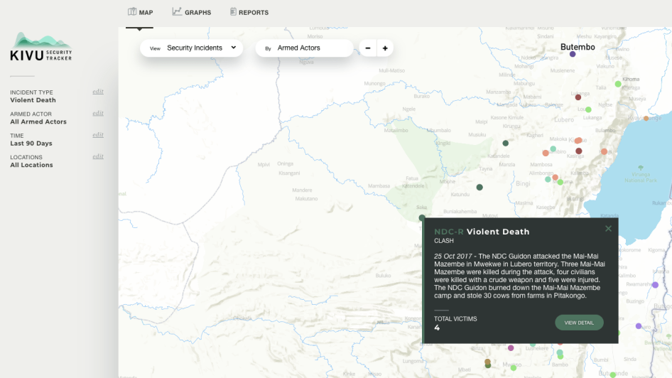 The Kivu Security Tracker maps violence by armed groups and Congolese security forces in Democratic Republic of Congo’s eastern Kivu provinces.