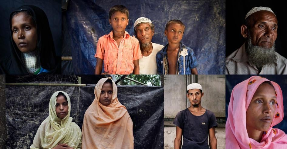 Des Rohingyas ayant survécu au massacre commis en août 2017 dans le village de Tula Toli dans l'État de Rakhine, en Birmanie,