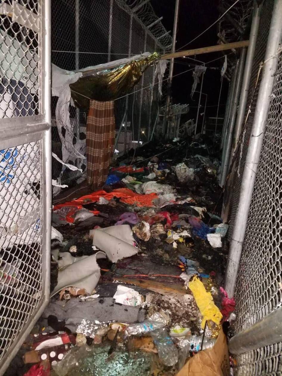 The aftermath of the fire that destroyed the family’s tent and injured them and others on December 19, 2017.