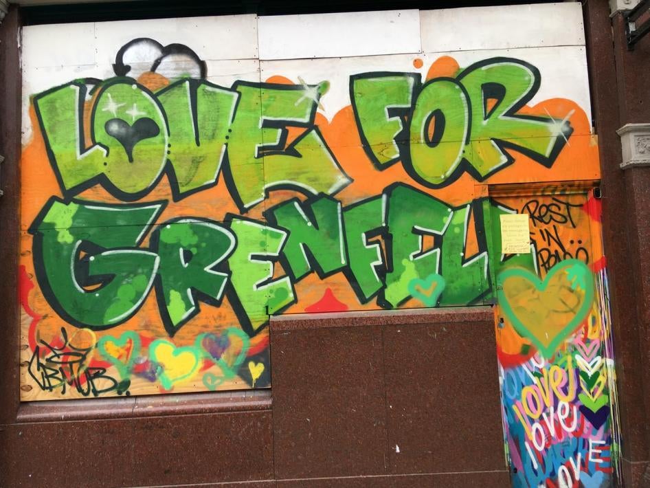 Street art in Ladbroke Grove, West London, commemorating the victims of Grenfell Tower fire, December 2017.