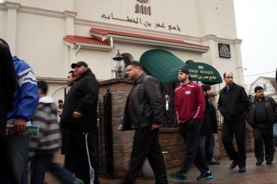 Men walk to Friday Prayer at the Omar Mosque in Paterson, N.J. in 2012 after revelations that the NYPD had crossed into New Jersey to conduct surveillance on Newark and area Muslims.