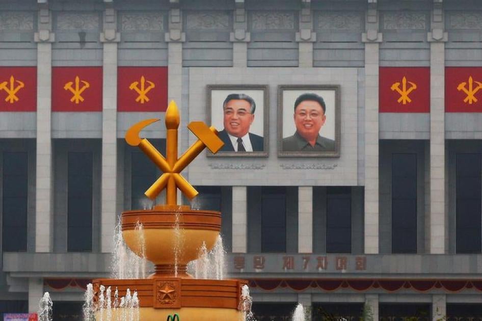Pictures of former North Korean leaders Kim Il Sung and Kim Jong Il decorate April 25 House of Culture, the venue of Workers' Party of Korea (WPK) congress in Pyongyang, North Korea May 6, 2016. REUTERS/Damir Sagolj