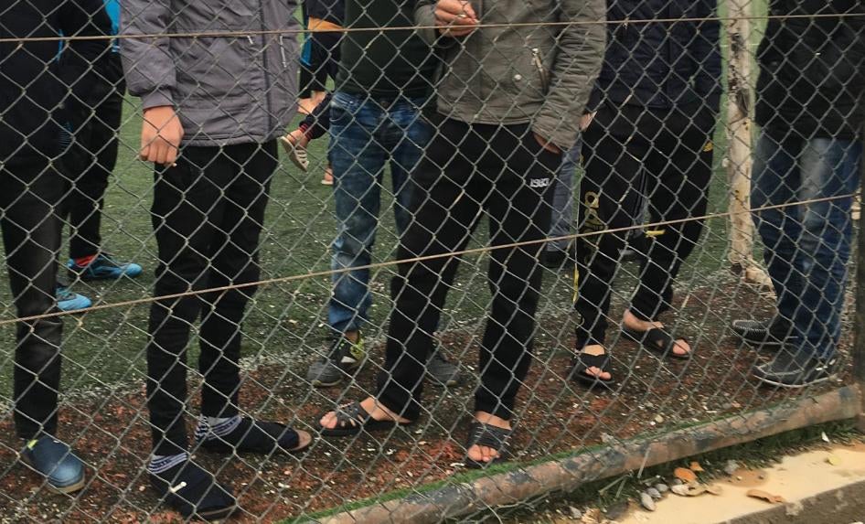 Boy prisoners in the yard of the Women and Children's Reformatory in Erbil, Kurdistan Region of Iraq. Many boys were detained on suspicion of links to the Islamic State