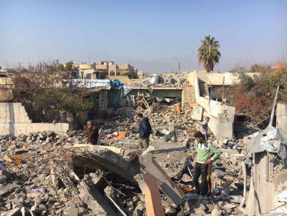 Three homes destroyed in an attack targeting an ISIS-occupied hospital in al-Sukar neighbourhood on December 14, 2016 that killed at least five civilians.