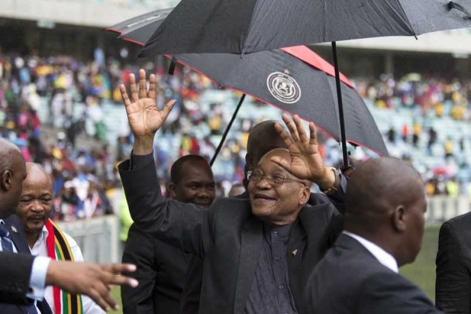 South African President Jacob Zuma waves during a Human Rights Day rally in Durban, South Africa on March 21, 2016. 