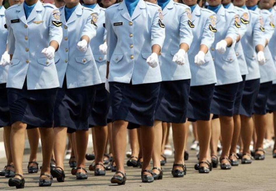 Indonesian Air Force women march during a ceremony in Jakarta, Indonesia, October 2006. 