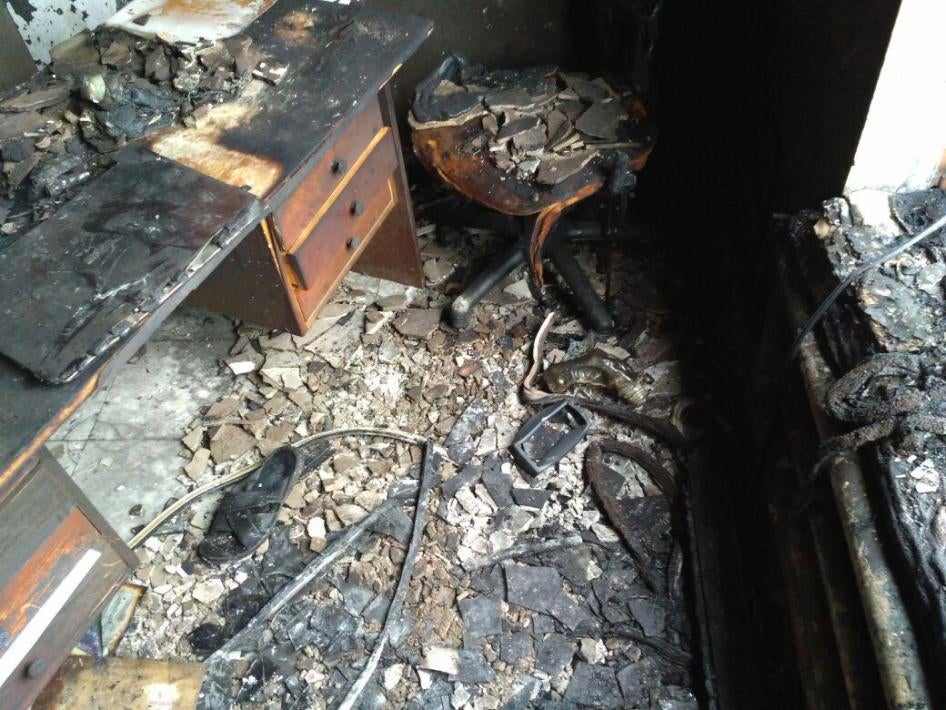 The Ingushetia Office of Memorial Human Rights Centre Center in the aftermath of the January 17 arson attack.