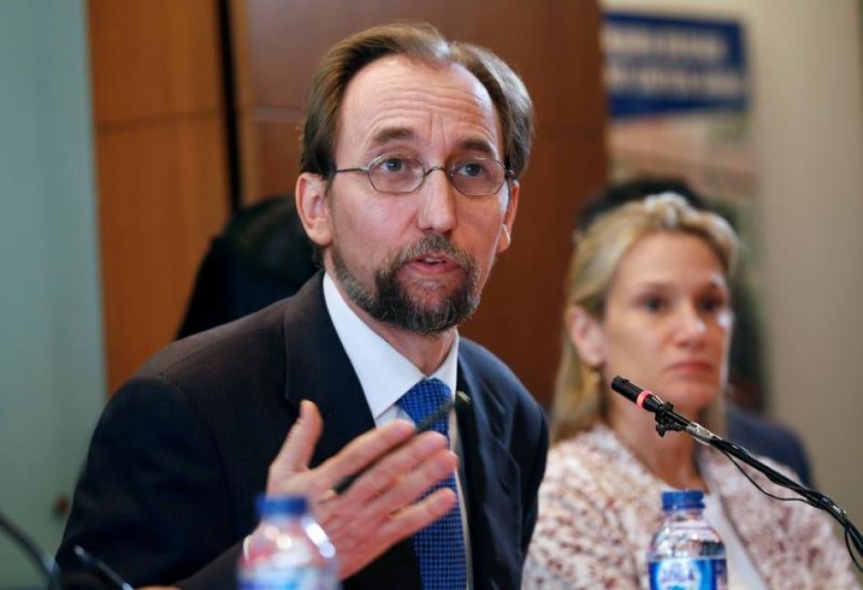 U.N. High Commissioner for Human Rights Zeid Ra'ad al-Hussein talks to reporters in Jakarta, Indonesia February 7, 2018. 