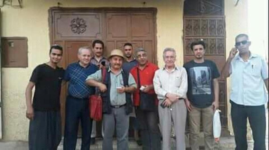 The Six activists (Abdelkader Kherba, Hamid Farhi,; Fathi Gheras, Nedhir Dabouz, Gaddour Chouicha, and Ahmed Mansri) after their release from police detention in Ghardaia, July 13, 2016.