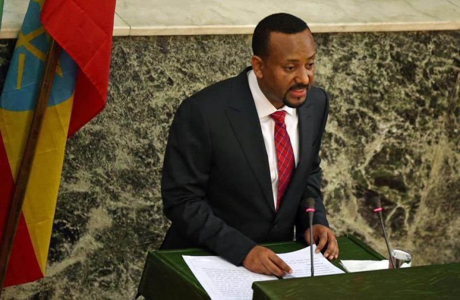 Ethiopia's incoming Prime Minister Abiye Ahmed delivers his acceptance speech after taking his oath of office during a ceremony at the House of Peoples' Representatives in Addis Ababa, Ethiopia April 2, 2018.