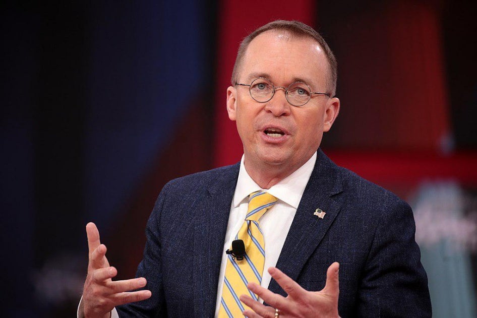 Office of Management and Budget Director Mick Mulvaney speaking at the 2018 Conservative Political Action Conference (CPAC) in National Harbor, Maryland.
