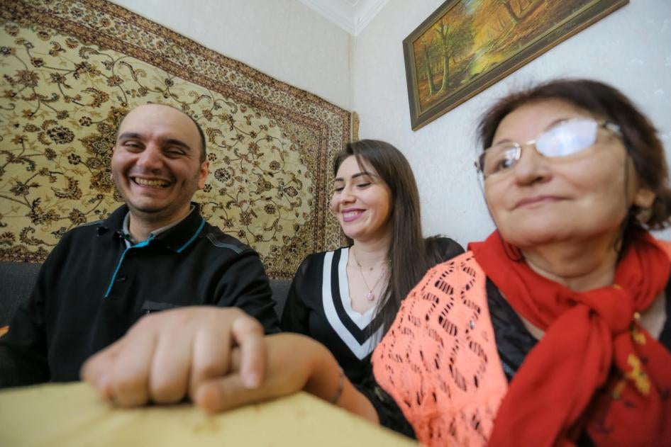 Jailed journalist Aziz Orujov released from prison, Baku, Azerbaijan, April 5, 2018.