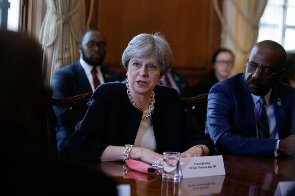 Britain's Prime Minister Theresa May hosts a meeting with leaders and representatives of Caribbean countries, at 10 Downing Street in London April 17, 2018.
