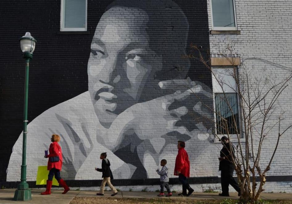 People gather to march in the annual parade down MLK Boulevard to honor Martin Luther King, in Chattanooga, Tennessee, U.S., January 16, 2017.