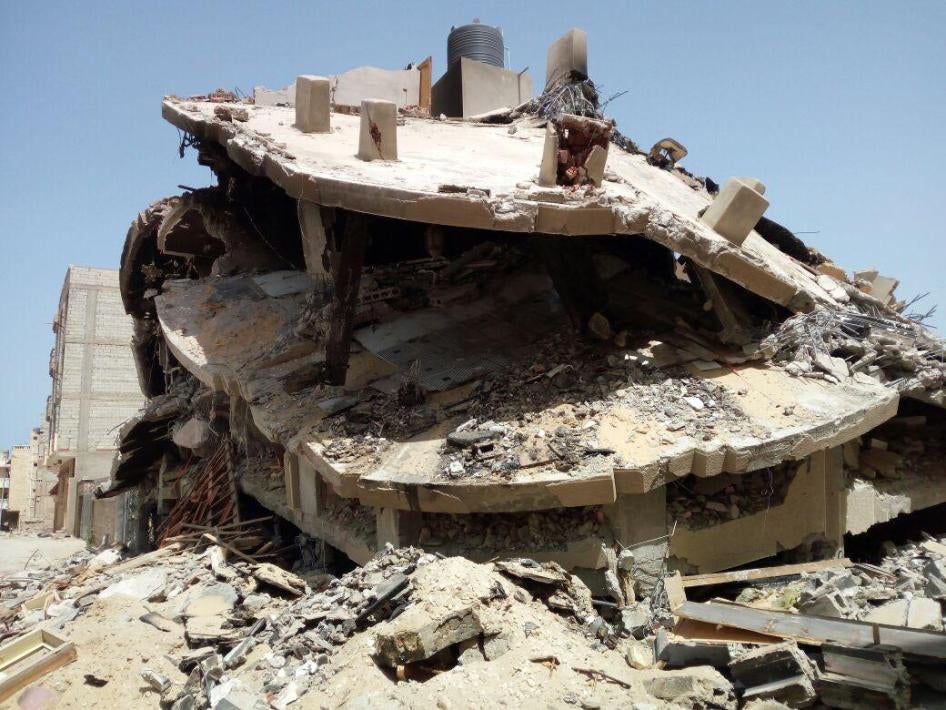 Décombres d’une maison dans la ville d'Al-Arish, au Sinaï Nord, que l’armée égyptienne a démolie en 2018 sans fournir de justification. © 2018 Privé