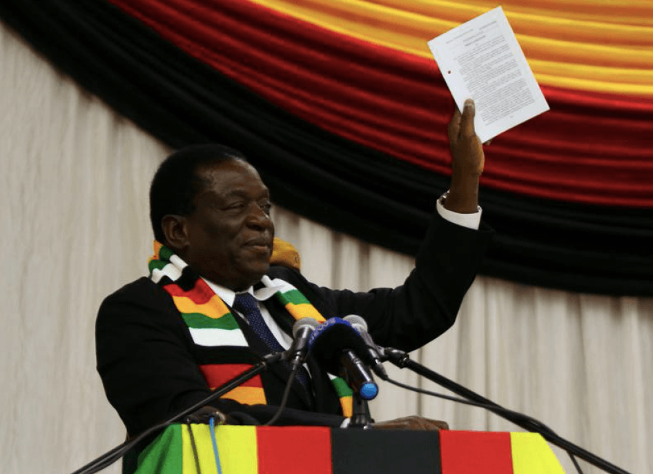 Zimbabwe President Emmerson Mnangagwa announces the date for the general elections in Harare, Zimbabwe, May 30, 2018. © 2018 Reuters