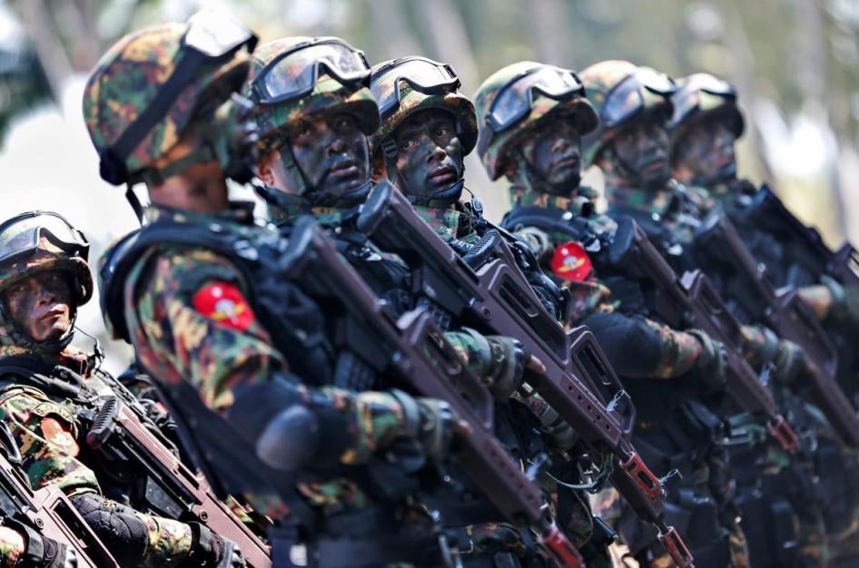 Myanmar troops take part in a military exercise, February 3, 2018.