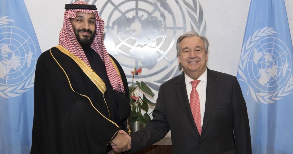 Secretary General Antonio Guterres meets with Mohammed bin Salman Al Saud, Crown Prince, Kingdom of Saudi Arabia.