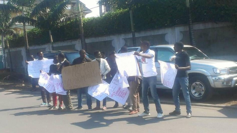 Le 11 juillet 2018, à Goma, dans l’est de la RD Congo, des activistes des mouvements citoyens Filimbi et LUCHA RDC Afrique réclament de manière pacifique la libération de leurs collègues détenus à Kinshasa, la capitale, depuis décembre 2017.