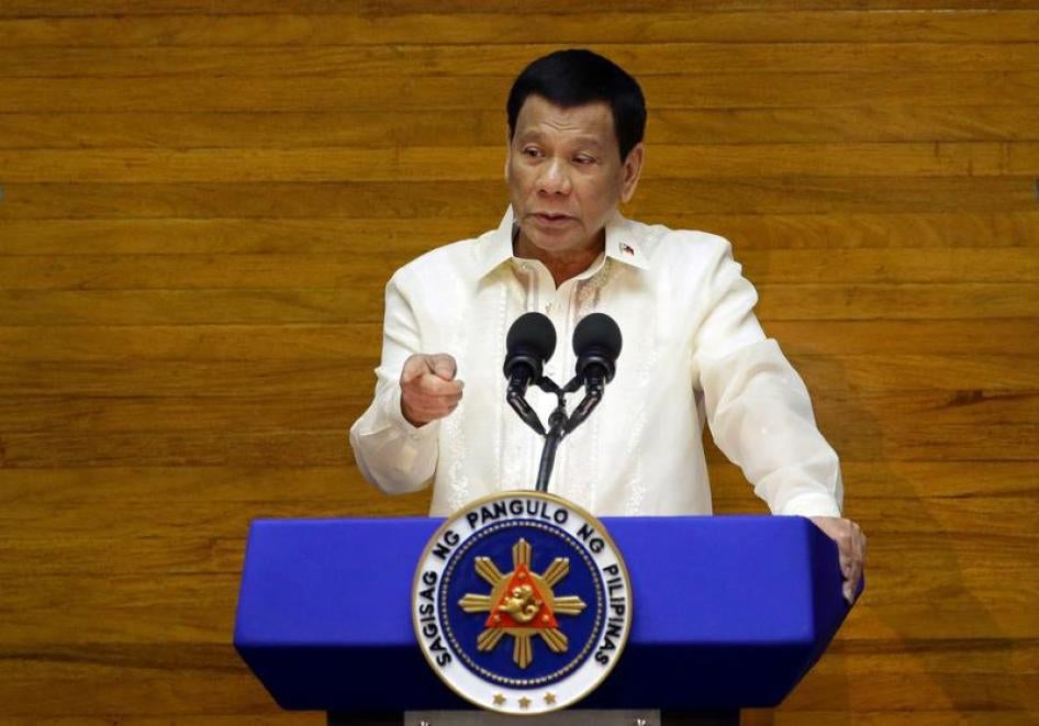 Philippine President Rodrigo Duterte delivers his State of the Nation address at the House of Representatives in Quezon city, Metro Manila, Philippines, July 23, 2018.
