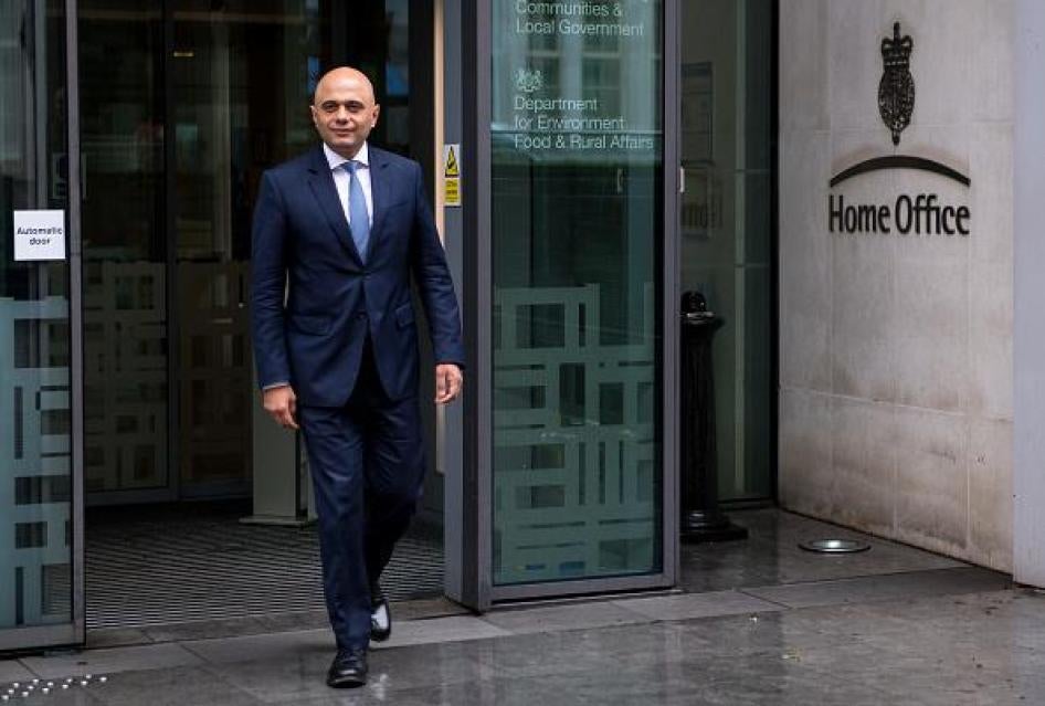 Home Secretary Sajid Javid walks out of the Home Office on April 30, 2018 in London, England.