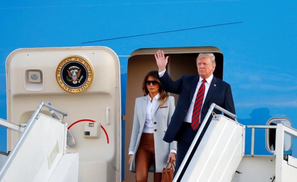 U.S. President Donald Trump and first lady Melania Trump arrive at Helsinki-Vantaa airport in Vantaa, Finland, July 15, 2018. 