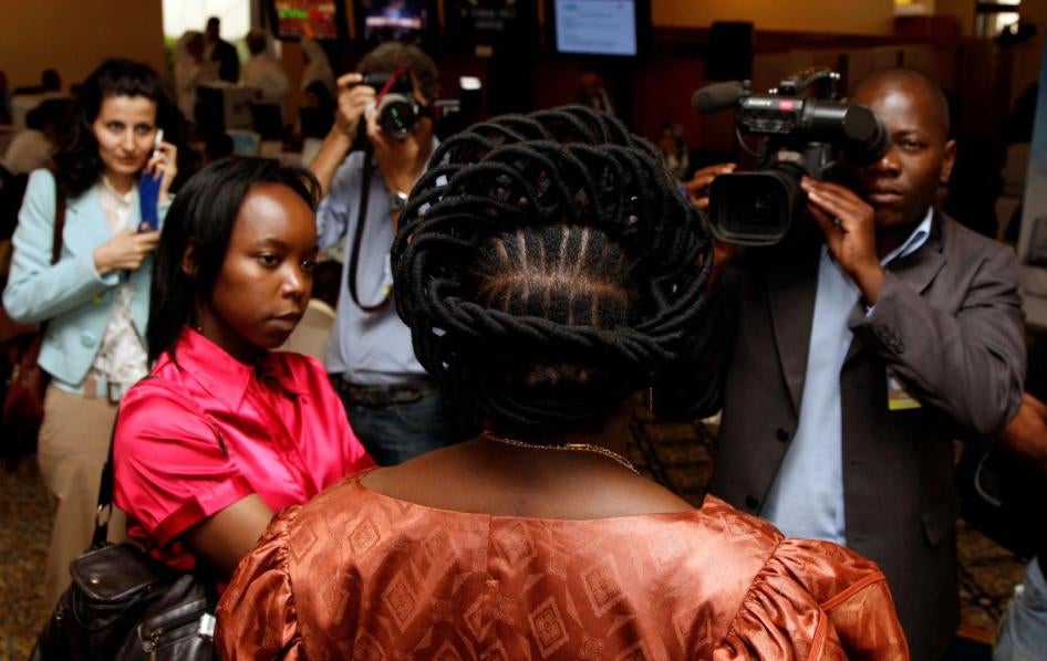 Mozambique Prime Minister Luisa Dias Diogo speaks to journalist during the International Conference on Financing for Development in Doha, Qatar, November 30, 2008. 