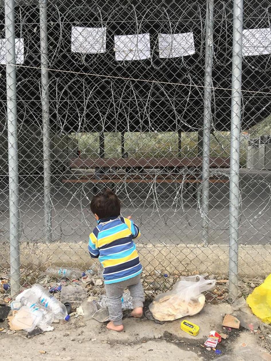 A child in the Moria “hotspot” camp on the Greek island of Lesbos, December 2017. 