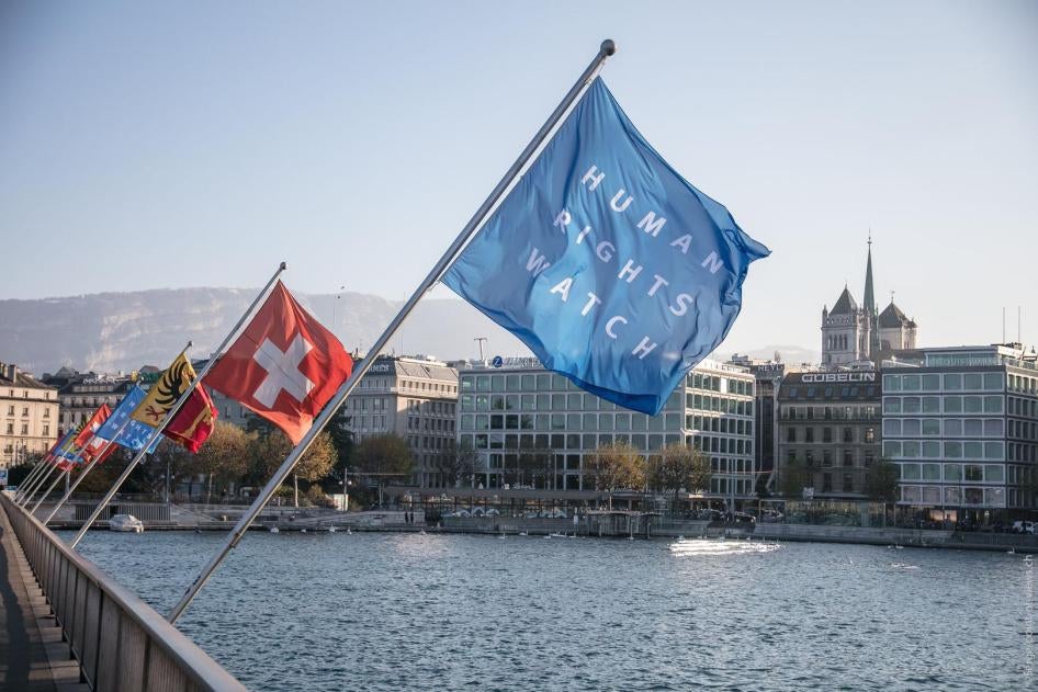 HRW Banner flying over Lake Geneva