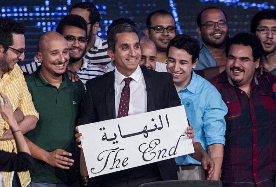 Authorities have severely repressed freedoms related to artistic expression, pursued artists and sent them to trials or forced them to terminate their works. In the photo, satirist Bassem Youssef who had to terminate his show and leave the country under p