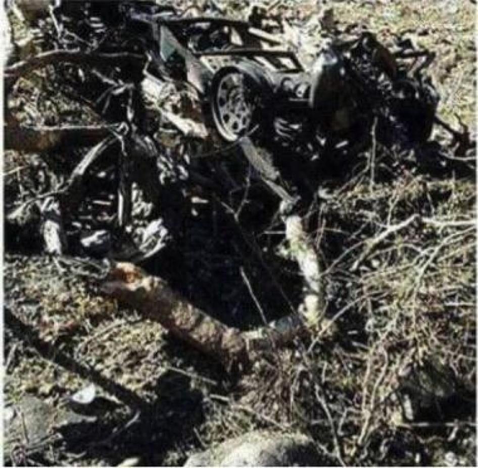 Amda’ad Othman Darwish Hassan’s car after an apparent Turkish airstrike hit his car and killed him on November 13, 2017 near Barmiza village. 