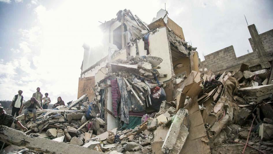 Saudi-led coalition aircraft struck three apartment buildings in Sanaa on August 25, 2017, killing at least 16 civilians, including 7 children, and wounding another 17, including 8 children.
