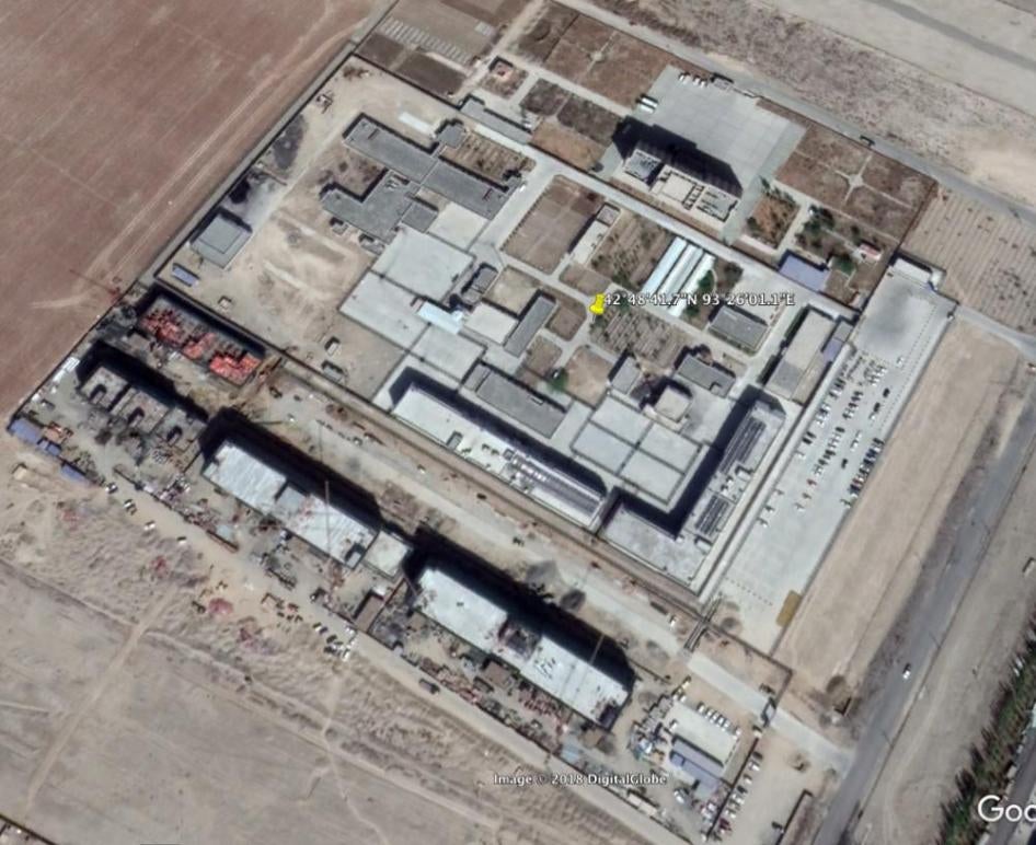Satellite imagery of a political education camp in Hami, Xinjiang. It was converted from a disease control center. 