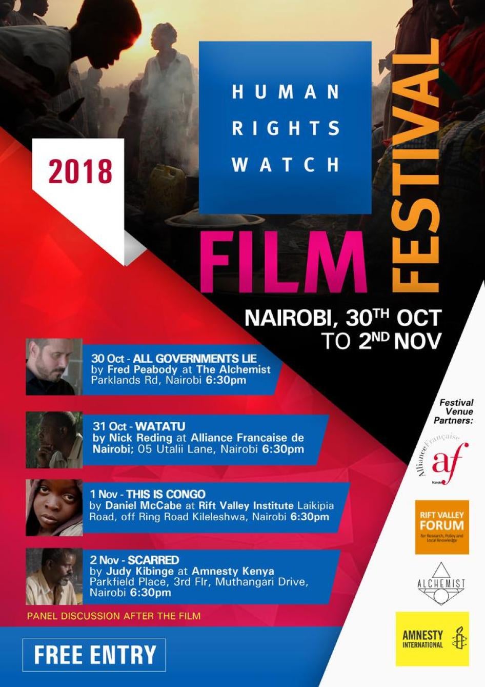 The 6th Nairobi Edition of the Human Rights Watch Film Festival will showcase four films from October 30 until November 2, 2018.