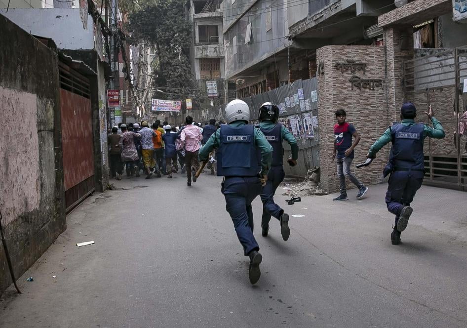 Police rush Bangladesh Nationalist Party (BNP) supporters at a protest on February 9, 2018, Dhaka, Bangladesh.