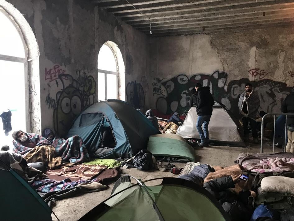 Migrants including asylum seekers in a dilapidated building in Borici camp, Bihac, Bosnia Herzegovina. November 19, 2018. 
