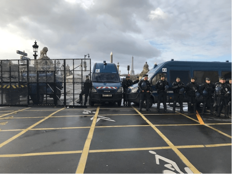 Riot police barricade, Jardin des Tuileries, Paris, December 8, 2018.